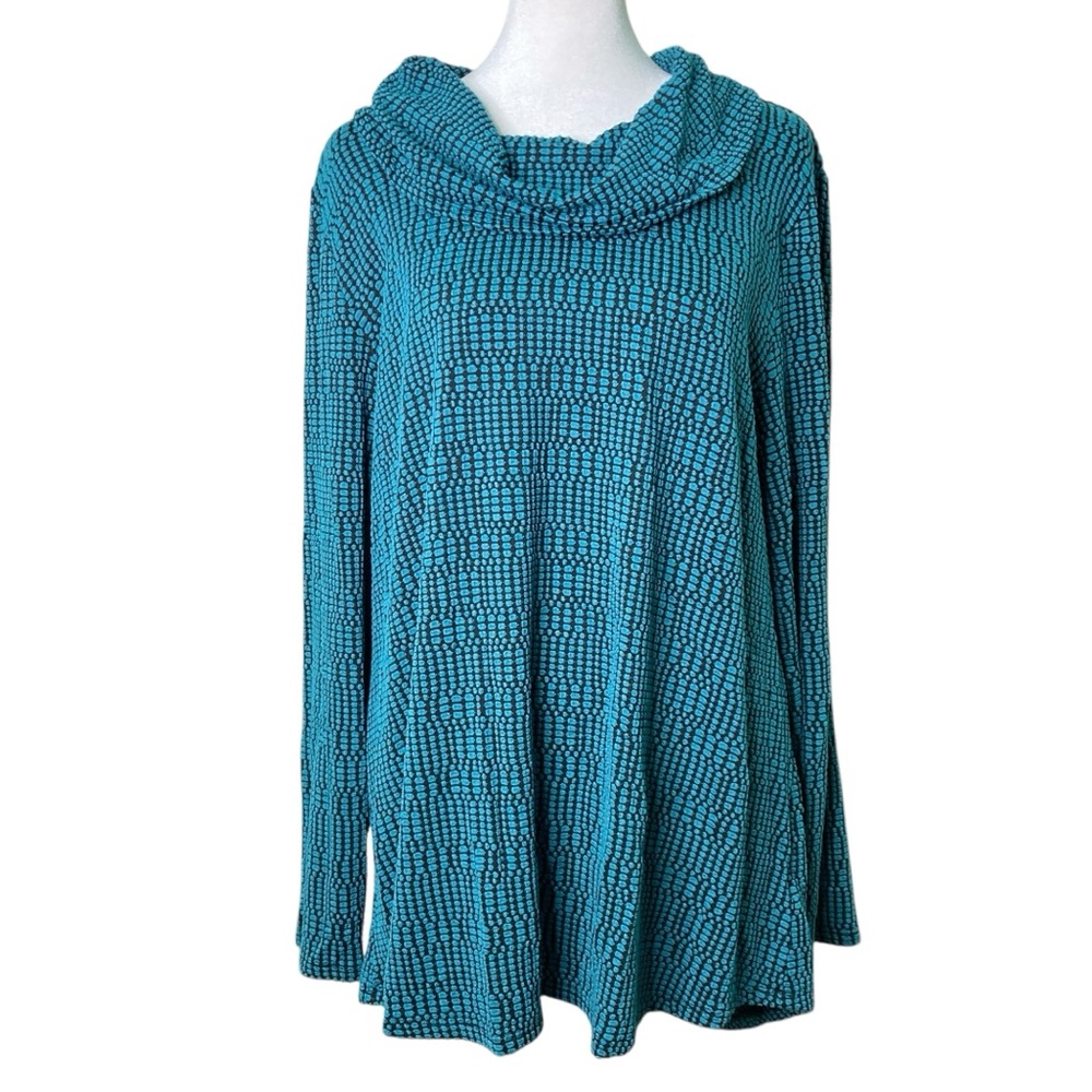 HABITAT Cowl Neck Tunic Top Teal and Black  SZ XL